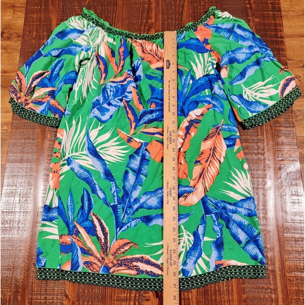 Free Market By Flying Tomato Green Floral Off Shoulder Lightweight Rayon Dress M